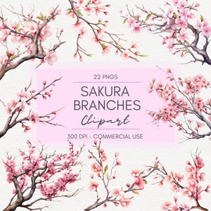 Clipart, Sakura, Zweige, Kirschblüte, 22 PNG Dateien, transparenter Hintergrund, 300 dpi, Instant Download