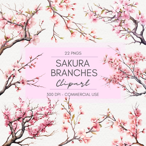 Clipart, Sakura, Branches, Cherry Blossom, 22 PNG Files, Transparent Background, 300 dpi, Instant Download
