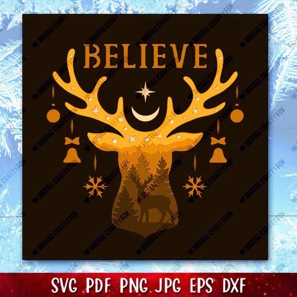 3D Christmas Deer Shadow Box SVG 3D Christmas Deer Shadow Box SVG