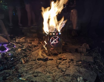 Hobo stove stainless steel. Pentagram symbols. Lite. Melontools