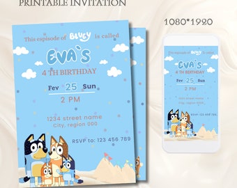 Blue Dog Birthday Invitation, blue dog Birthday Invite, blue dog printable invitation, blue Dog digital invitation