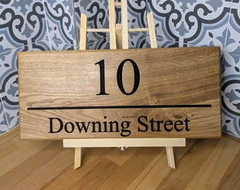 Personalised CNC Carved Scottish Oak House Sign Number, Custom Engraved UK Handmade Address Name Plaque
