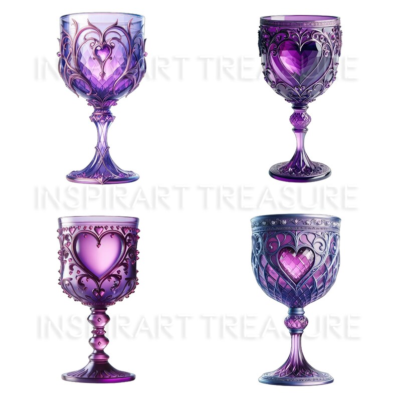 PNG Fantasy Goblet Wine Glass Cup Purple Crystal Love Chalice Elegant