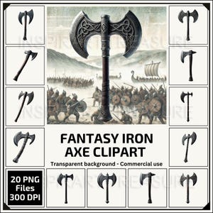 Hacha de batalla de hierro de fantasía Clipart Diseño de hacha medieval vikinga celta para proyectos de bricolaje Objeto de fantasía Arte Regalo ideal para entusiastas del arte de fantasía