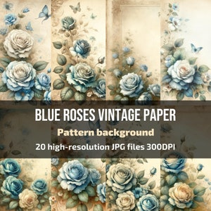 Blaue Rose Aquarell Art Vintage Junk Journal Seite, Liebesbrief Papier Kit, digitales Scrapbook Papier, printable
