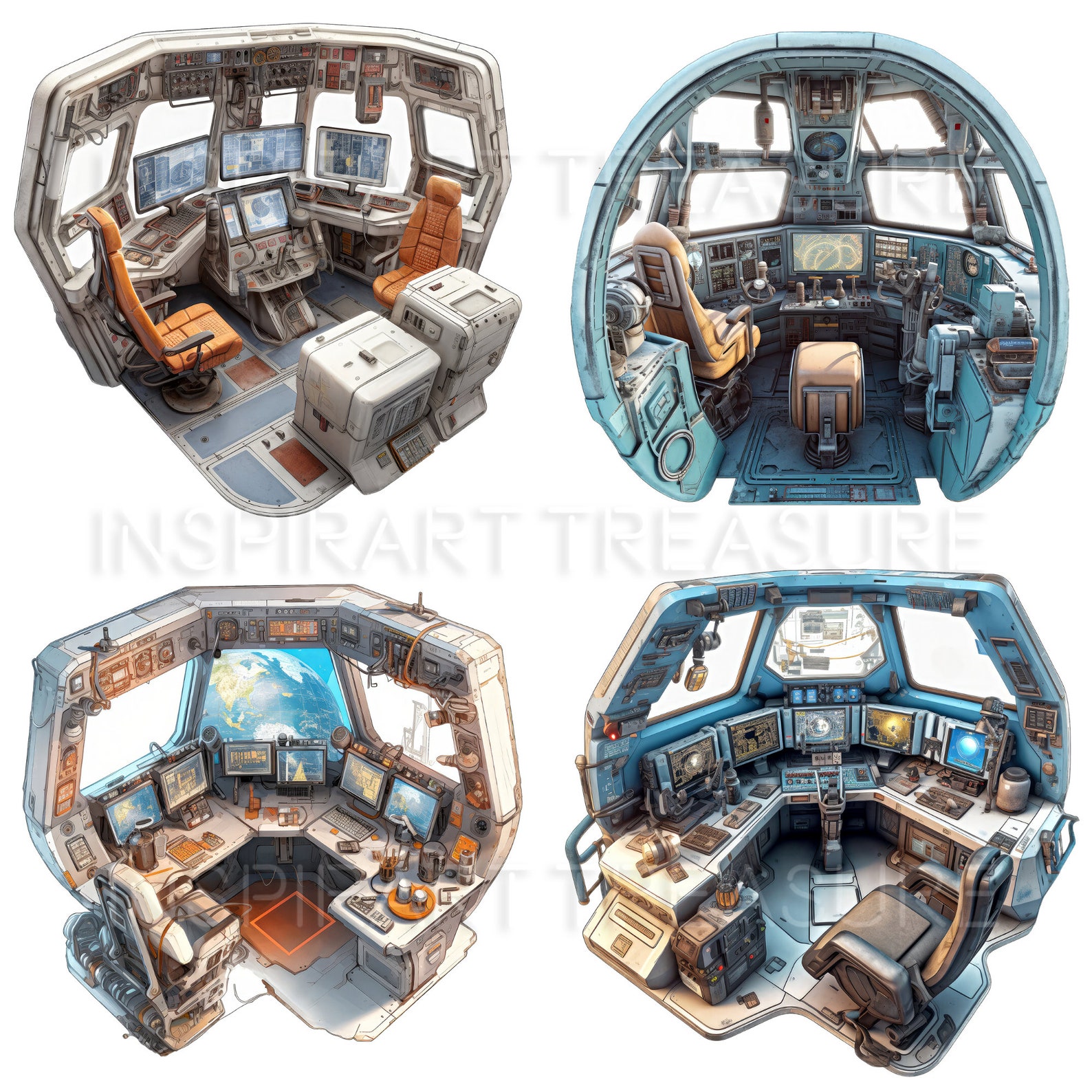 Watercolor Spaceship Cockpit PNG Clipart Spaceship Junk Journal Page ...