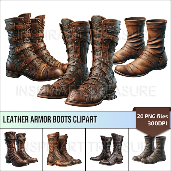Digital Leather Armor Boots Men Combat Boots Clipart Fantasy Medieval Archery Equipment for DIY Projects Perfect Gift for Medieval Lovers Etsy