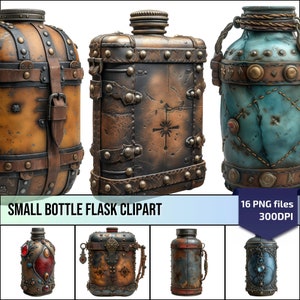 Reizen waterfles clipart, kleine fles kolf clipart, DnD accessoires Adventurer Kit, uniek cadeau voor fantasy games fans, commercieel gebruik