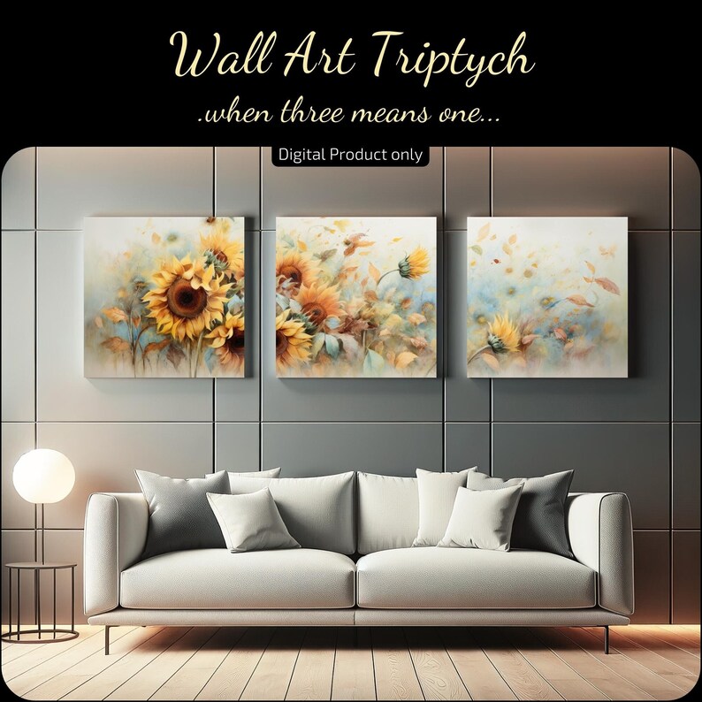 3 Pieces Vintage Sunflowers Wall Art Set of 3 Prints Painting Triptych