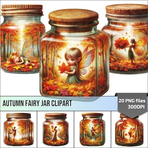 Herbst Fee PNG Clipart, Herbst Wald Glas Clipart, Glas mit Deckel Kunst Frühling Geschenkset, Herbst Dekor druckbare Herbst Kunst, kommerzielle Nutzung