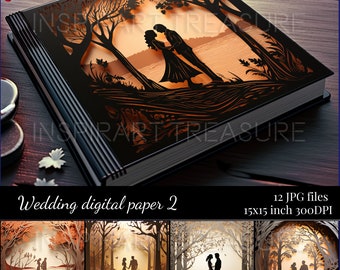 Art de mariage romantique, page de carnet d&#39;art en papier, kit de papier amour, faire-part de mariage imprimable, art de mariage pour le scrapbooking numérique