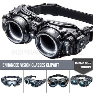 Clipart lunettes de science-fiction futuriste PNGs Gadgets Junk Journal Page Digital Scrapbooking Paper Kit Imprimable artisanat en papier Clipart de science-fiction