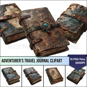 Adventure Chronicles Cyfrowy dziennik podróży Wydrukuj dziennik podróży Clipart, zestaw albumów DnD, wyjątkowy prezent dla miłośnika podróży, do użytku komercyjnego