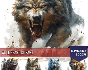 Fantastic Beast Watercolor Clipart, Angry Wolf Artwork, Commercial Use Digital Images, Scrapbooking, commercial use