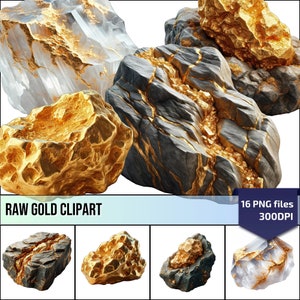 Clipart or brut - collection d'art minier, clipart or pépite, parfait pour les invitations à faire soi-même, décoration d'intérieur, excellent cadeau pour les mineurs et les lévriers