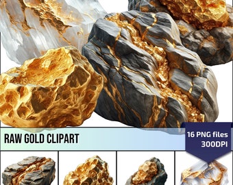 Raw Gold Clipart - Mining Art Collection, Nugget Gold Clipart, Perfect for DIY Invitations Home Decor, Great Gift for Miners and Rockhounds