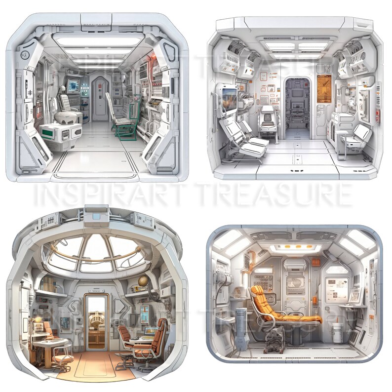 Sci-fi Clipart Space 02, Watercolor Spaceship Interior Clipart ...