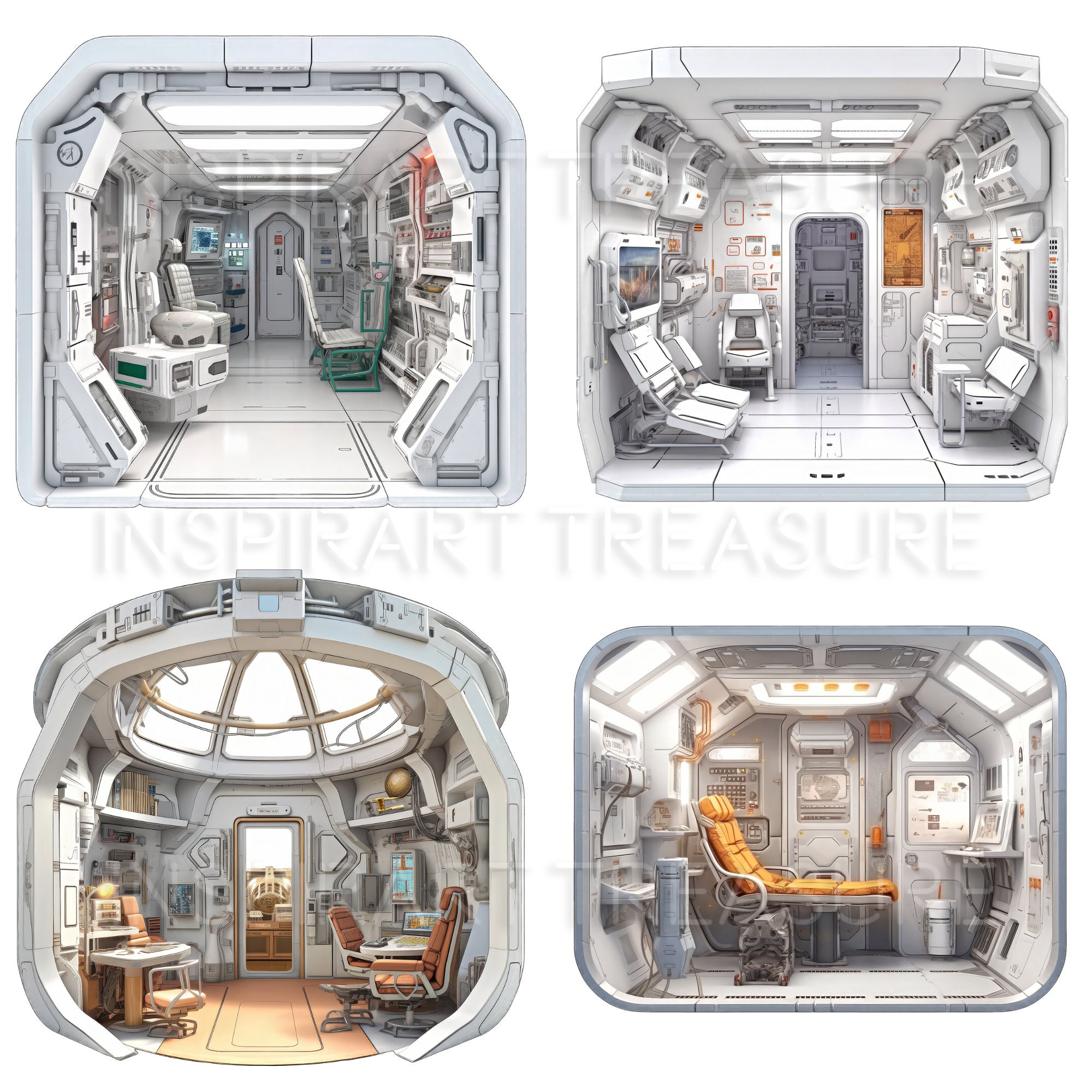 Sci-fi Clipart Space 02, Watercolor Spaceship Interior Clipart ...