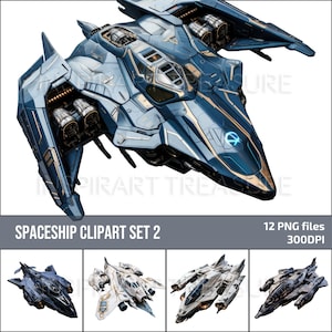 Nave espacial de acuarela Clipart Nave espacial Página de diario basura, Kit de papel de álbum de recortes digital Papel imprimible artesanía Ciencia ficción Modelo de nave espacial conjunto 2