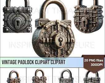 Antique Padlock Vintage Rustic Clipart PNG Images, DIY Crafts Project Gift, Scrapbooker Gift, Creative Artist Present