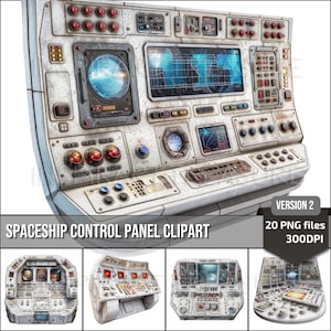 Aquarell Raumschiff Control Panel Clipart Raumschiff Junk Journal Seite, Digital Scrapbook Papier Kit druckbare Papier Handwerk Sci Fi Clipart