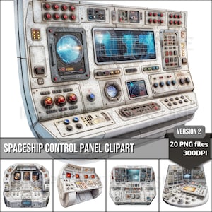 Panel de control de nave espacial de acuarela Imágenes Prediseñadas Página de diario basura de nave espacial, Kit de papel de álbum de recortes digital Arte de papel imprimible Imágenes prediseñadas de ciencia ficción