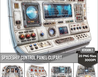 Watercolor Spaceship Control Panel Clipart Spaceship Junk Journal Page, Digital Scrapbook Paper Kit Printable Paper craft Sci fi Clipart