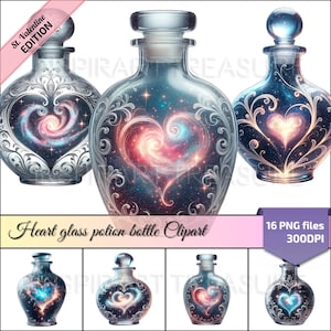 Clipart 2 bouteilles de philtre d'amour aquarelle, bouteille de potion magique magique, graphiques numériques pour travaux manuels, parfait pour un album ou des cartes de Saint-Valentin