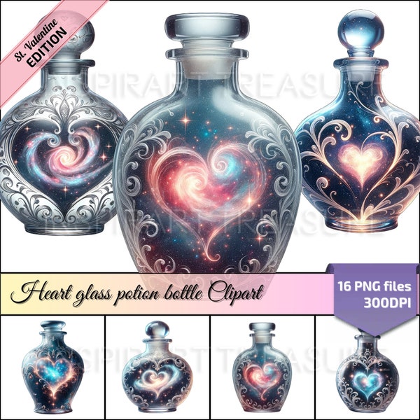 Watercolor Love Potion Bottle Clipart 2, Magical Potion Bottle, Digital Graphics for DIY Crafts, Perfect for Scrapbook or Valentine's Cards