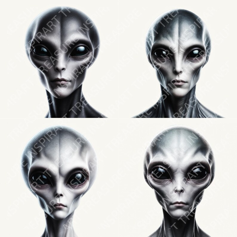 Realistic Alien Portrait Clipart, Alien Hominid Head PNG, Alien Couple ...
