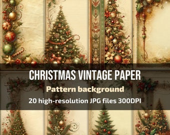 Papier numérique de Noël aquarelle, fond de Noël JPG, pages d’arbre de Noël, kit de page de journal indésirable, fabrication de cartes, scrapbooking