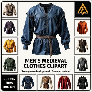 Clipart digitale della tunica medievale maschile PNG di abbigliamento storico Abiti medievali da uomo per progetti fai da te Regalo perfetto per gli amanti del Medioevo