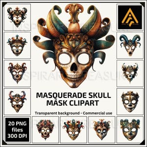 Scary Skull Masquerade Mask PNG Clipart Printable Skull Animal Mask PNG Fantasy Scary Carnival decor for Día de Muertos Lovers