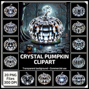 Glowing Crystal Pumpkin Clipart White Glass Pumpkin Set Autumn Decor Perfect for Halloween or Fall Home Decor gift Unique Crafter's Gift