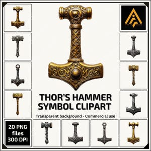Marteau de Thor numérique PNG Mjölnir Thor Hammer PNG Art imprimable Viking nordique Art de la mythologie nordique pour des projets de bricolage pour les amateurs d'art des dieux nordiques