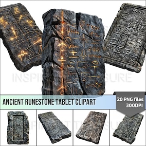 Clipart mystique de pierre runique, clipart d'objet magique antique, pierre gravée médiévale fantastique, ensemble de pierres runiques mystérieuses, cadeau unique pour les créatifs