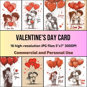 Linda pareja imprimible tarjeta del día de San Valentín, tarjeta de regalo te amo, pareja enamorada de corazones, tarjeta romántica para los amantes, fabricación de tarjetas, scrapbooking