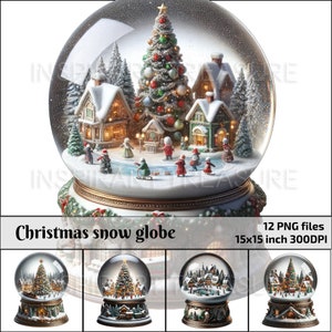 Druckbare Weihnachts Schneekugel Cliparts, Malerische Stadt mit Weihnachtsbaum, Perfekte Weihnachtsdekoration, Einzigartiges Weihnachts Gif