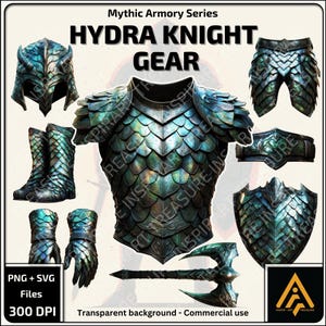Hydra Knight Armor Set Cavaliere SVG PNG Epic Battle Fantasy Gear Clipart Set per progetti fai da te Regalo perfetto per gli amanti delle armature medievali fantasy