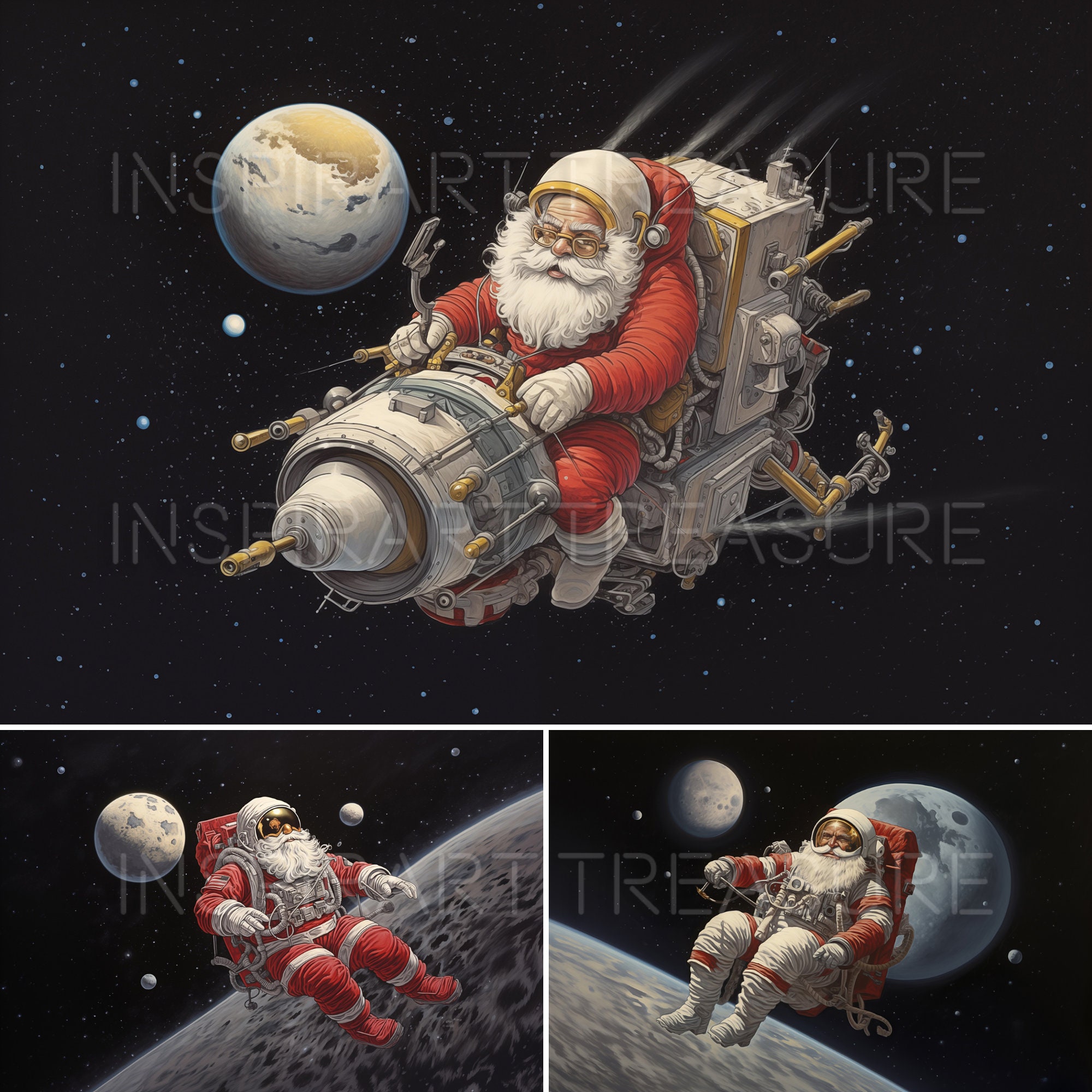Spave Santa Printable Space Santa Claus Art, Quirky Christmas Wall Decor, Fun ...