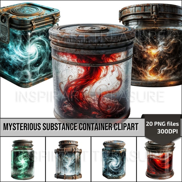 Mysterious Substance Container PNG Graphic, Antique Apothecary Jar Clipart set for Magical Crafting , Perfect Gift for Sci-fi Fantasy lover