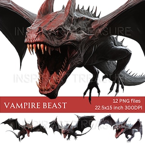 Clipart digitale della bestia vampiro, design horror misterioso, regalo di Halloween, inviti per feste, decorazione di poster