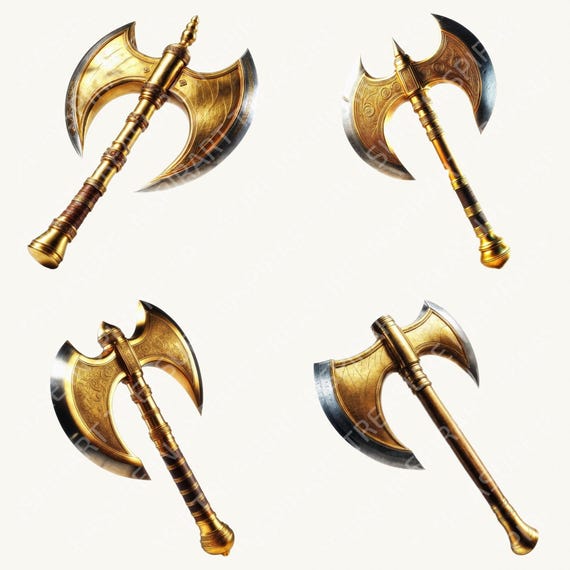 Fantasy Gold Battle Axe Clipart Celtic Viking Medieval Axe Design