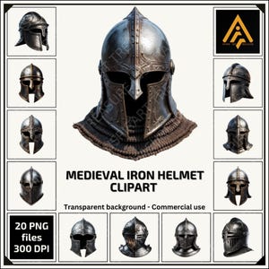 Clipart di elmo medievale fantasy Casco da guerriero in ferro PNG Elmo da cavaliere stampabile per progetti fai da te Regalo perfetto per gli amanti dell'arte delle armature medievali