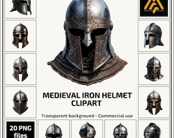 Fantasy Medieval Helmet Clipart Iron Warrior Helmet PNG Printable Knight Helmet for DIY Projects Perfect Gift for Medieval Armor Art Lovers