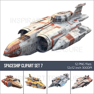 Watercolor Spaceships Art Prints Set, High Quality PNGs, 300DPI, Spacecraft Illustrations, Space Exploration Decor