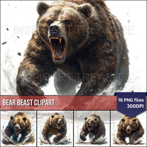 Imágenes prediseñadas de oso de acuarela digital, ilustración de bestia enojada, arte imprimible de vida silvestre, impresión de descarga instantánea - imágenes de álbum de recortes