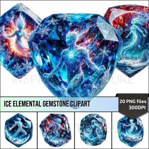 Iselementär ädelsten Clipart, Frysta element kristall ädelstenar PNG Scrapbook Kit, Utskrivbar Journal Decor, Unik Gåva för Kreativa