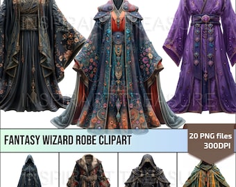 Cloak Medieval Wizard Robe Clipart, Priest Habit Magic Ceremonial Robe Set for DIY Projects Perfect Gift for Magic Medieval Dress Lovers
