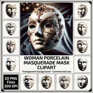 Porzellan Maskerade Frau Maske Clipart PNG Printable Karneval viktorianische Maske Ideal für Karneval Dekoration Perfektes Geschenk für Karneval Liebhaber